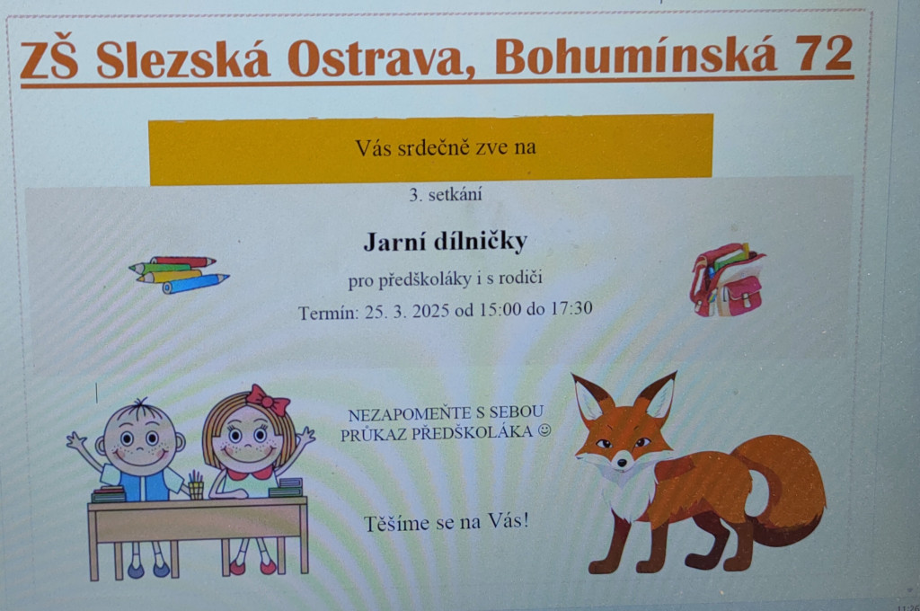Pozvánka ZŠ Slezská Ostrava Bohumínská 72