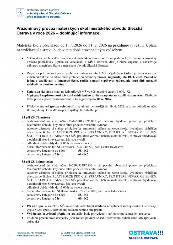 Prázdninový provoz