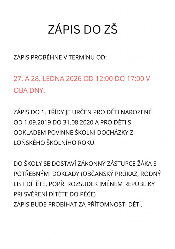 Zápis do 1. třídy ZŠ Škrobálkova