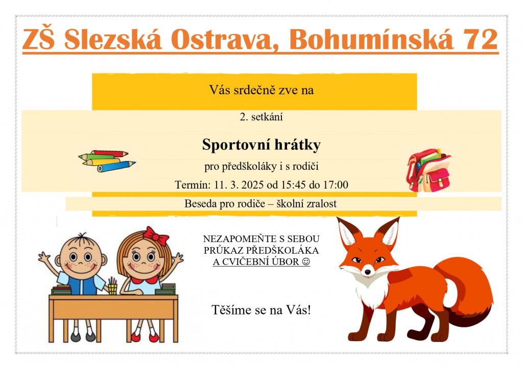 Sportovní hrátky pro předškoláky i s rodiči na ZŠ Bohumínská